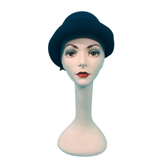 Vintage 1950s Black Fedora Henry Pollak Satin Bow Bucket Hat - Picture 3 of 10